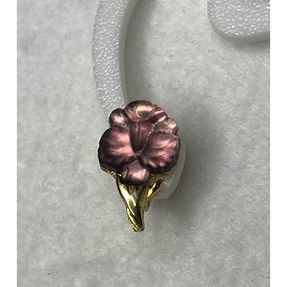 Nolan Miller Clip-On Earrings Gold Tone Frosted Purple Flower Floral